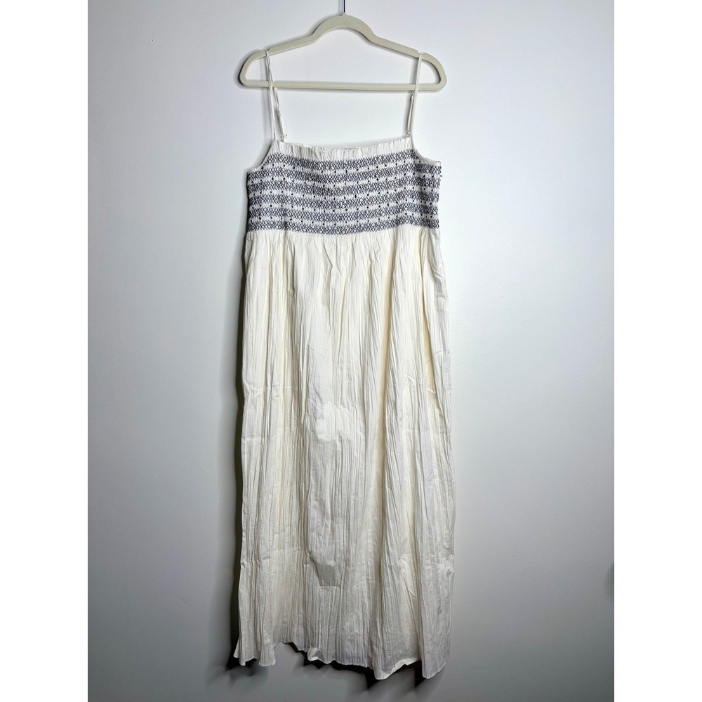 J.Crew Catania Cotton Smocked Maxi Dress XL White Blue Summer Vacation Easy NWT - Picture 5 of 14